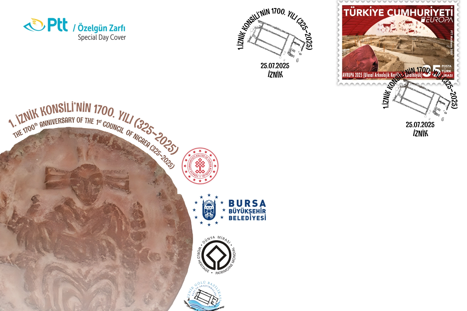 PTT AŞ tarafından “1. İznik Konsili’nin 1700.Yılı” konulu özelgün zarfı
